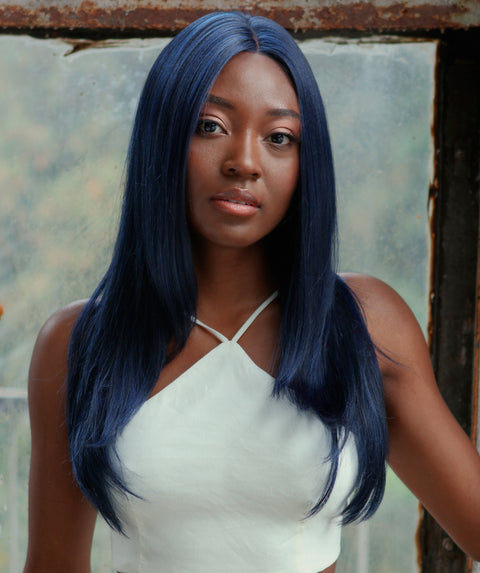 Kiya Blue and Black Blend Long Bob Lace Front Wig