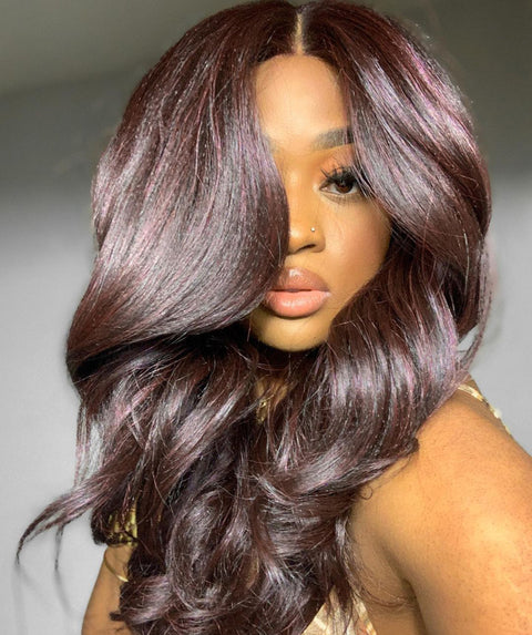 Cleo Deep Red and Black Blend Layered Lace Front Wig