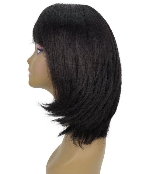 Lynette Sleek Shoulder-Length Elegant Silver Ombre Bob Wig with Bangs