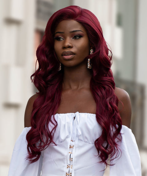 Asana Deep Red Long Wavy Lace Front Wig