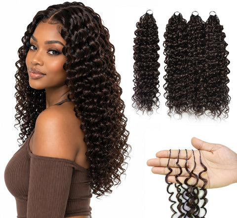LUXLUXE Dominican Synthetic Crochet Hair Extensions – 14" 85g, 18" 110g, 22" 132g Pre Separated 100 Strands Feather Curly Hairpiece