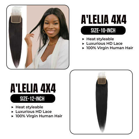 Discover the Luxe: A' Lelia 4x4 Natural HD Lace A7 Grade Human Hair
