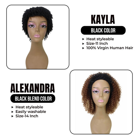 Your Perfect Combo Deal! Kayla 11-inch Short Spiral Curls Mixed Hair Wig paired with Alexandra 14-inch Curly Layered Synthetic Half Wig