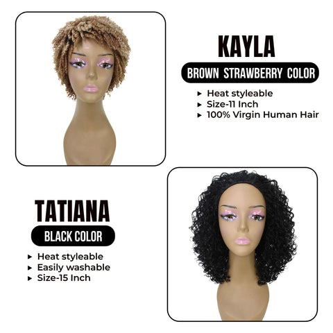 Perfect Pair Bundle: Kayla 11-Inch Short Spiral Curls Wig & Tatiana 15-Inch Mixed Hair Natural Curls Half Wig