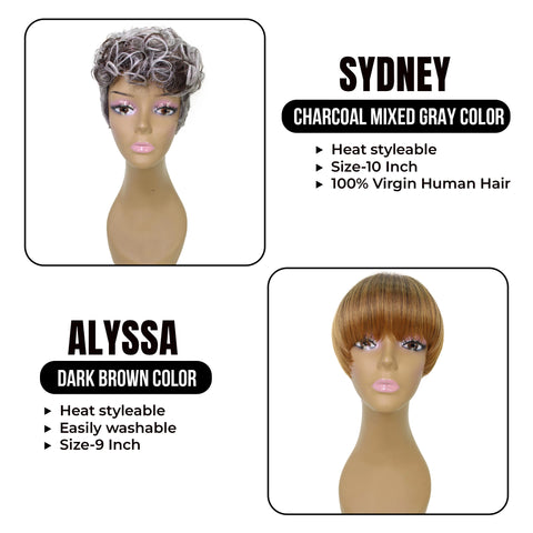 Short Hair Combo: Sydney 10-Inch Mixed Hair Wig & Alyssa 9-Inch Mixed Synthetic Short Wig
