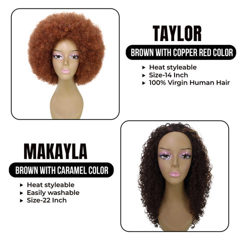 Dynamic Duo Bundle: Taylor 14-Inch Afro Wig & Makayla 22-Inch Natural Curls Half Cap Wig