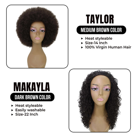 Versatile Curls Bundle: Taylor 14-Inch Mixed Synthetic Afro Wig & Makayla 22-Inch Mixed Hair Natural Curls Half Cap Wig