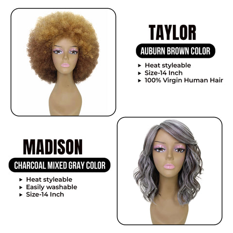 Bundle Deal: Glam up with Taylor 14-Inch Mixed Synthetic Afro Wig || Madison 14-Inch Layer Full Wig