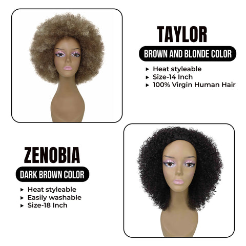 Ultimate Afro Bundle: Taylor 14-Inch Synthetic Wig & Zenobia 18-Inch Mixed Hair Afro Half Wig