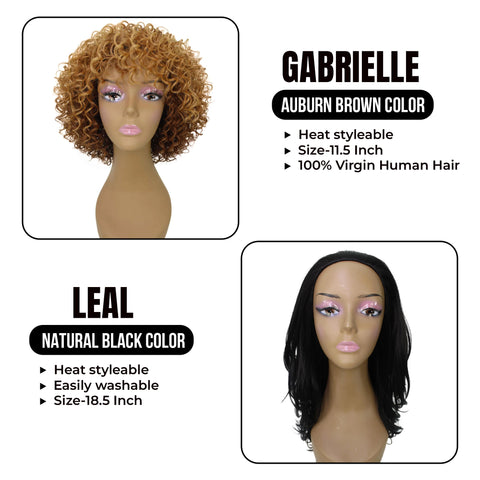 Glam Bundle: Gabrielle 11.5-Inch Mixed Hair Afro Full Wig & Leal 18.5-Inch Short Celebrity-style Half Wig