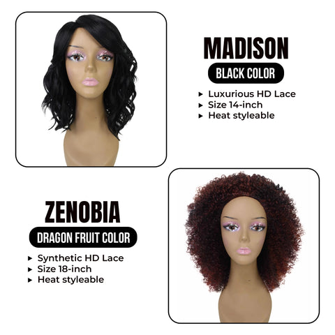 Combo Package: Madison 14-Inch Mixed Synthetic Layer Full Wig & Zenobia 18-Inch Mixed Hair Afro Half Wig