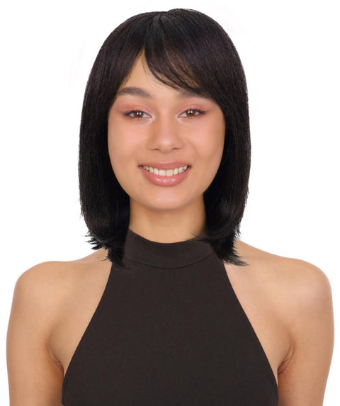 Lynette Sleek Shoulder-Length Elegant Silver Ombre Bob Wig with Bangs