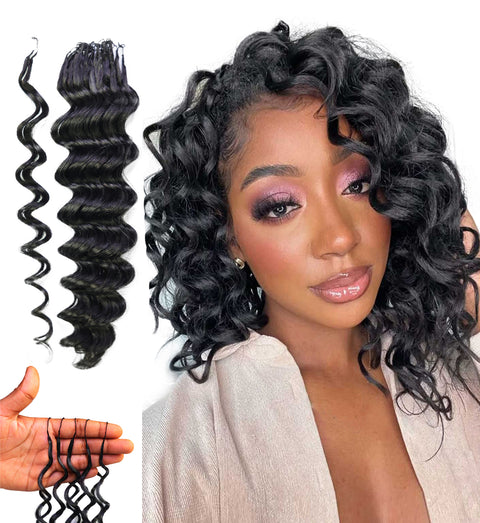LUXLUXE Deep Wave Real Human Crochet Hair Extensions 40 Strands - Natural  & Natural Black 14 16 & 18 Inch with weights 40g 45g & 50g Knotless Pre Separated Feather Wavy Hairpiece for Women