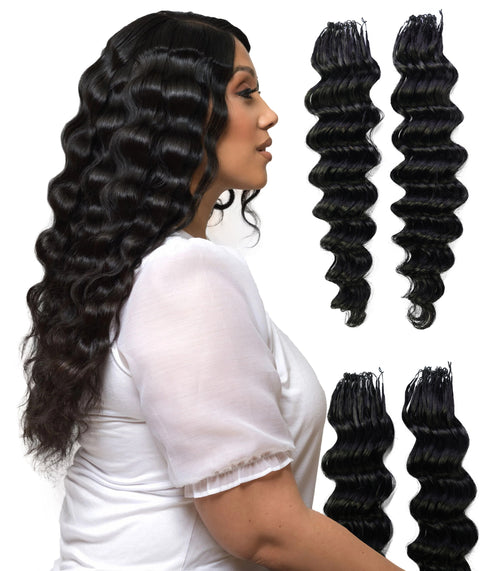 LUXLUXE Deep Wave Real Human Crochet Hair Extensions 40 Strands - Natural  & Natural Black 14 16 & 18 Inch with weights 40g 45g & 50g Knotless Pre Separated Feather Wavy Hairpiece for Women