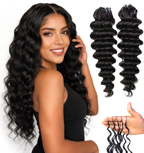 LUXLUXE Deep Wave Real Human Crochet Hair Extensions 40 Strands - Natural  & Natural Black 14 16 & 18 Inch with weights 40g 45g & 50g Knotless Pre Separated Feather Wavy Hairpiece for Women