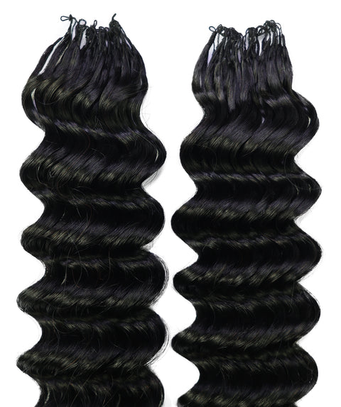 LUXLUXE Deep Wave Real Human Crochet Hair Extensions 40 Strands - Natural  & Natural Black 14 16 & 18 Inch with weights 40g 45g & 50g Knotless Pre Separated Feather Wavy Hairpiece for Women