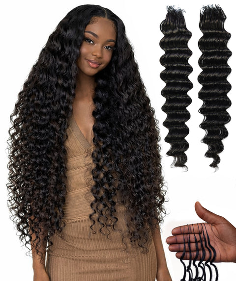 LUXLUXE Deep Wave Real Human Crochet Hair Extensions 40 Strands - Natural  & Natural Black 14 16 & 18 Inch with weights 40g 45g & 50g Knotless Pre Separated Feather Wavy Hairpiece for Women