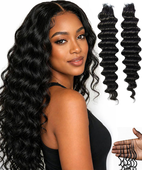LUXLUXE Deep Wave Real Human Crochet Hair Extensions 40 Strands - Natural  & Natural Black 14 16 & 18 Inch with weights 40g 45g & 50g Knotless Pre Separated Feather Wavy Hairpiece for Women