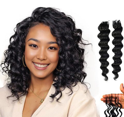 LUXLUXE Loose Deep Real Human Crochet Hair Extensions 40 Strands - Natural  & Natural Black 14 16 & 18 Inch with weights 40g 45g & 50g Knotless Pre Separated Feather Line Lightweight Texture Wavy Hairpiece for Women
