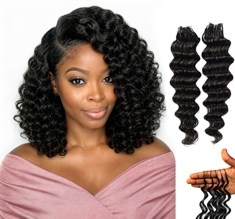 LUXLUXE Loose Deep Real Human Crochet Hair Extensions 40 Strands - Natural  & Natural Black 14 16 & 18 Inch with weights 40g 45g & 50g Knotless Pre Separated Feather Line Lightweight Texture Wavy Hairpiece for Women