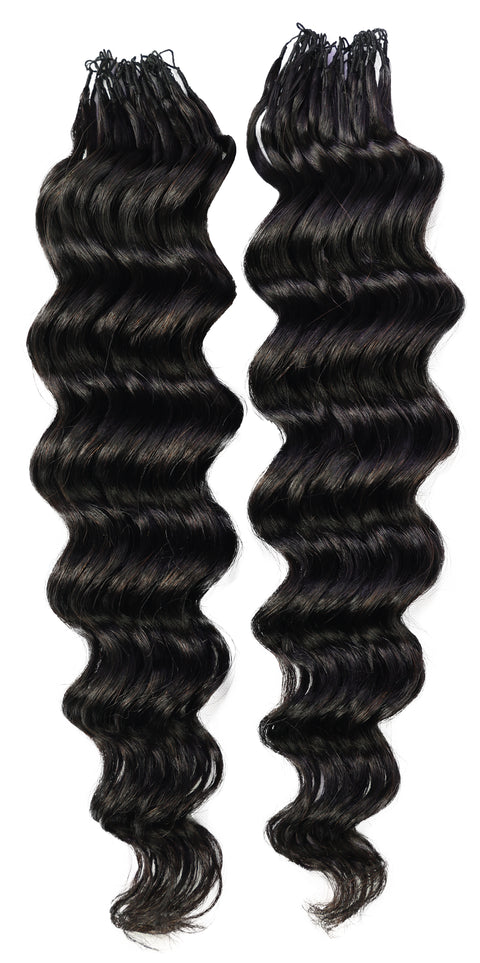 LUXLUXE Loose Deep Real Human Crochet Hair Extensions 40 Strands - Natural  & Natural Black 14 16 & 18 Inch with weights 40g 45g & 50g Knotless Pre Separated Feather Line Lightweight Texture Wavy Hairpiece for Women