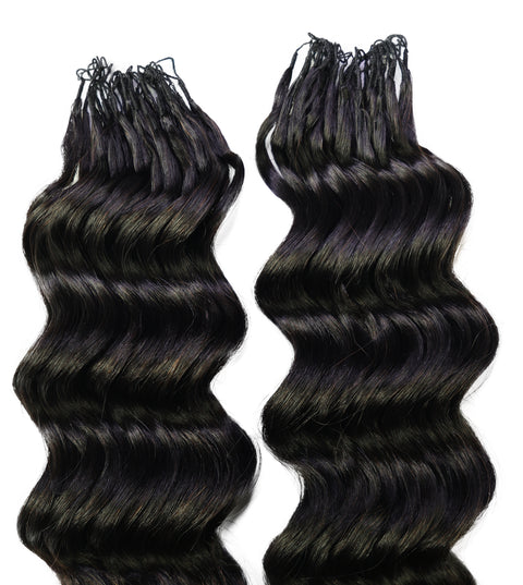 LUXLUXE Loose Deep Real Human Crochet Hair Extensions 40 Strands - Natural  & Natural Black 14 16 & 18 Inch with weights 40g 45g & 50g Knotless Pre Separated Feather Line Lightweight Texture Wavy Hairpiece for Women