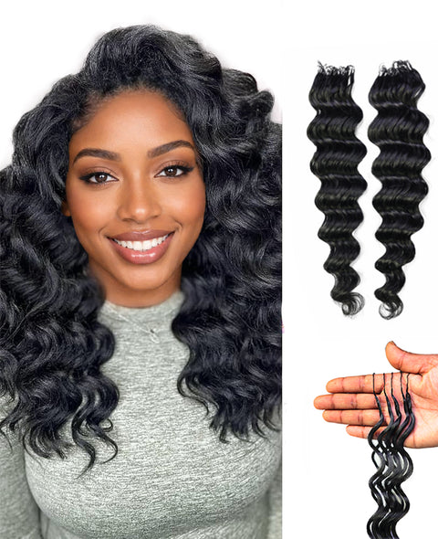 LUXLUXE Loose Deep Real Human Crochet Hair Extensions 40 Strands - Natural  & Natural Black 14 16 & 18 Inch with weights 40g 45g & 50g Knotless Pre Separated Feather Line Lightweight Texture Wavy Hairpiece for Women