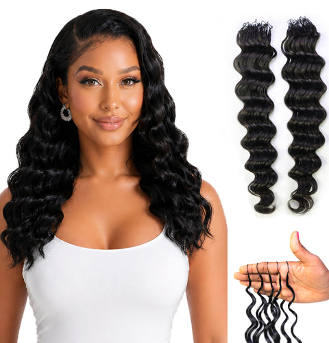 LUXLUXE Loose Deep Real Human Crochet Hair Extensions 40 Strands - Natural  & Natural Black 14 16 & 18 Inch with weights 40g 45g & 50g Knotless Pre Separated Feather Line Lightweight Texture Wavy Hairpiece for Women