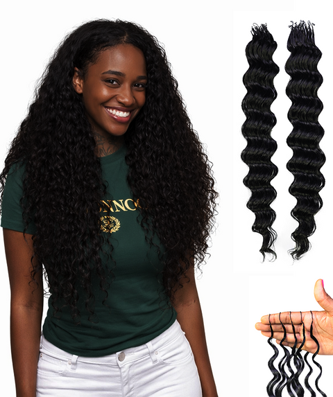 LUXLUXE Loose Deep Real Human Crochet Hair Extensions 40 Strands - Natural  & Natural Black 14 16 & 18 Inch with weights 40g 45g & 50g Knotless Pre Separated Feather Line Lightweight Texture Wavy Hairpiece for Women