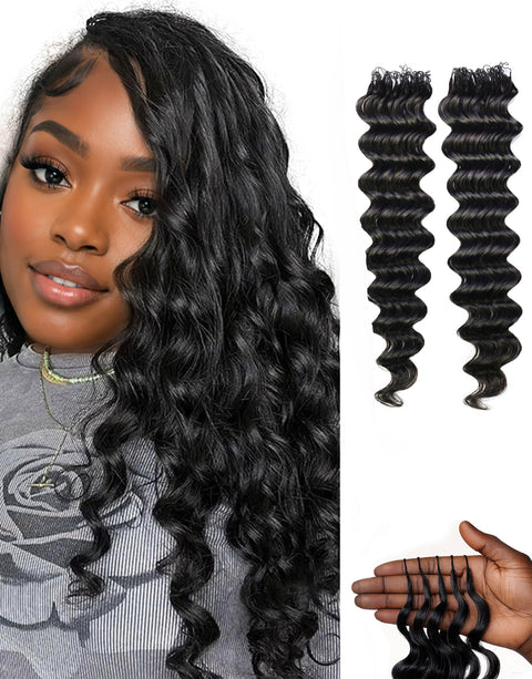 LUXLUXE Loose Deep Real Human Crochet Hair Extensions 40 Strands - Natural  & Natural Black 14 16 & 18 Inch with weights 40g 45g & 50g Knotless Pre Separated Feather Line Lightweight Texture Wavy Hairpiece for Women