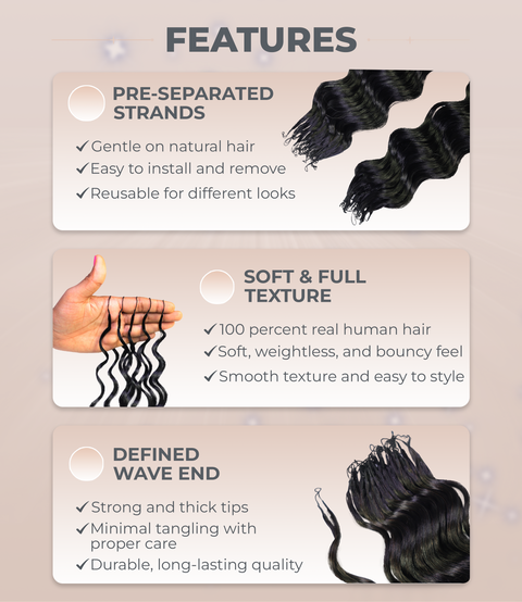 LUXLUXE Loose Deep Real Human Crochet Hair Extensions 40 Strands - Natural  & Natural Black 14 16 & 18 Inch with weights 40g 45g & 50g Knotless Pre Separated Feather Line Lightweight Texture Wavy Hairpiece for Women