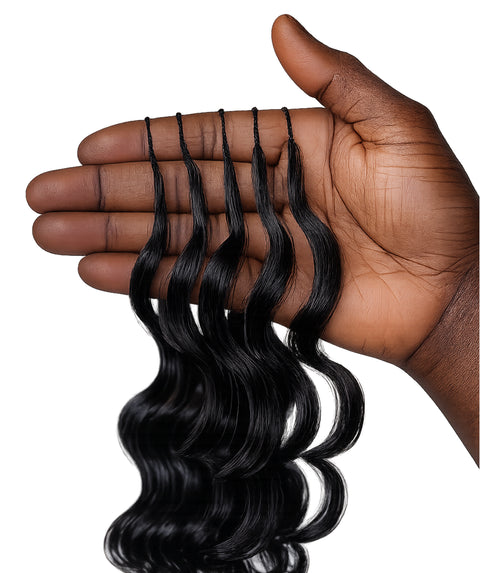 LUXLUXE Loose Deep Real Human Crochet Hair Extensions 40 Strands - Natural  & Natural Black 14 16 & 18 Inch with weights 40g 45g & 50g Knotless Pre Separated Feather Line Lightweight Texture Wavy Hairpiece for Women
