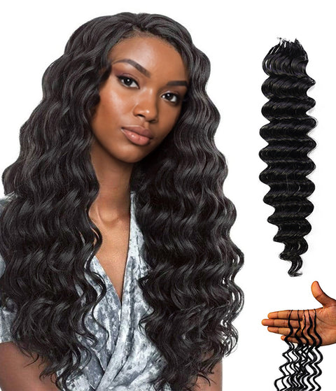 LUXLUXE Loose Deep Real Human Crochet Hair Extensions 40 Strands - Natural  & Natural Black 14 16 & 18 Inch with weights 40g 45g & 50g Knotless Pre Separated Feather Line Lightweight Texture Wavy Hairpiece for Women