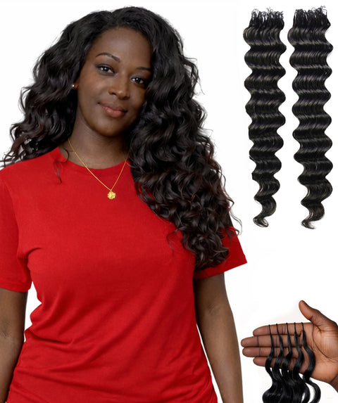 LUXLUXE Loose Deep Real Human Crochet Hair Extensions 40 Strands - Natural  & Natural Black 14 16 & 18 Inch with weights 40g 45g & 50g Knotless Pre Separated Feather Line Lightweight Texture Wavy Hairpiece for Women