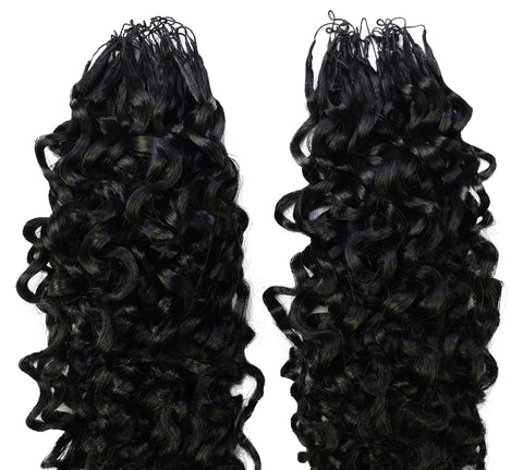 LUXLUXE Burmese Bohemian Real Human Crochet Curly Hair Extensions 40 Strands - Natural & Natural Black 14 16 & 18 Inch with weights 40g 45g & 50g Knotless Pre Separated Feather Line Lightweight Texture Curls Hairpiece for Women