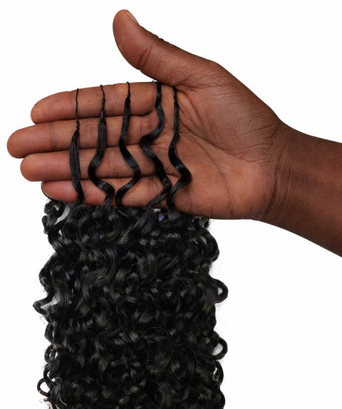LUXLUXE Burmese Bohemian Real Human Crochet Curly Hair Extensions 40 Strands - Natural & Natural Black 14 16 & 18 Inch with weights 40g 45g & 50g Knotless Pre Separated Feather Line Lightweight Texture Curls Hairpiece for Women