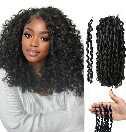 LUXLUXE Knotless Pixie Curly Raw Crochet Natural Human Hair Extensions - 14" 40g 16" 45g & 18" 50g Pre Separated 40 Strands Feather Hairpiece for Women