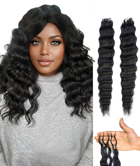 LUXLUXE Knotless Wet & Wavy Crochet Human Hair Extensions - Natural Black 14" 40g 16" 45g & 18" 50g Pre Separated 40 Strands Feather Hairpiece With String In The Middle Braid