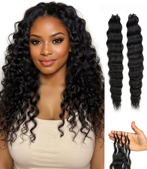 LUXLUXE Knotless Wet & Wavy Crochet Human Hair Extensions - Natural Black 14" 40g 16" 45g & 18" 50g Pre Separated 40 Strands Feather Hairpiece With String In The Middle Braid