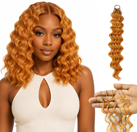 LUXLUXE Deep Wave Synthetic Crochet Hair Extensions – Available in 14"  78g 18" 100g & 22" 120g Pre Separated 100 Strands Feather Hairpiece