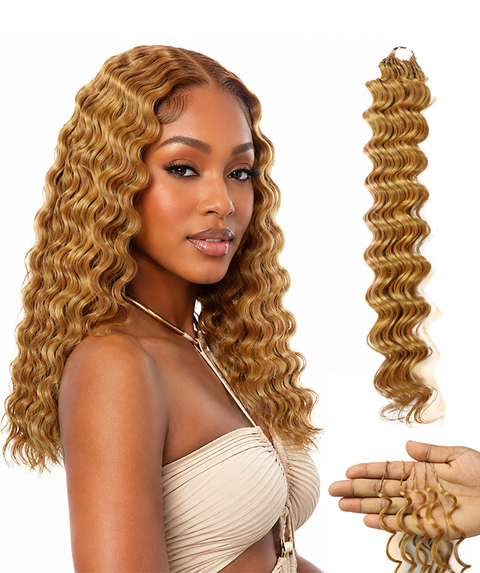 LUXLUXE Deep Wave Synthetic Crochet Hair Extensions – Available in 14"  78g 18" 100g & 22" 120g Pre Separated 100 Strands Feather Hairpiece
