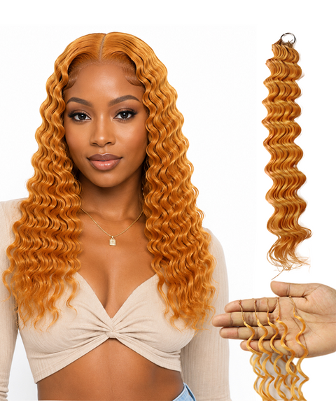 LUXLUXE Deep Wave Synthetic Crochet Hair Extensions – Available in 14"  78g 18" 100g & 22" 120g Pre Separated 100 Strands Feather Hairpiece