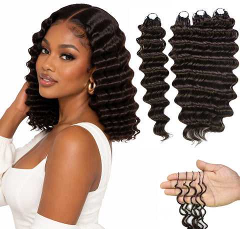 LUXLUXE Deep Wave Synthetic Crochet Hair Extensions – Available in 14"  85g 18" 110g & 22" 132g Pre Separated 100 Strands Feather Hairpiece