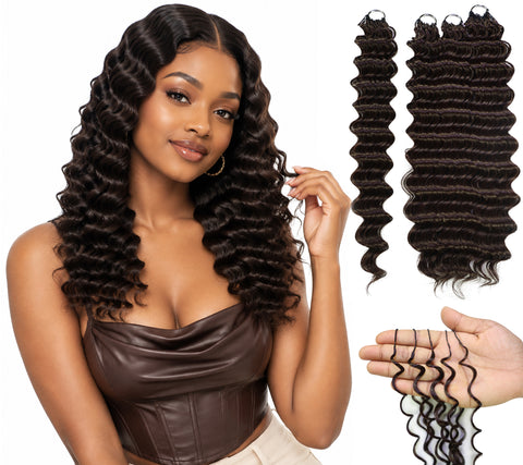LUXLUXE Deep Wave Synthetic Crochet Hair Extensions – Available in 14"  85g 18" 110g & 22" 132g Pre Separated 100 Strands Feather Hairpiece