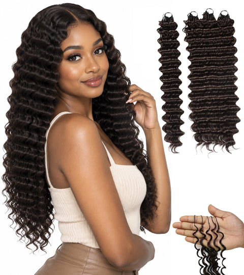 LUXLUXE Deep Wave Synthetic Crochet Hair Extensions – Available in 14"  85g 18" 110g & 22" 132g Pre Separated 100 Strands Feather Hairpiece