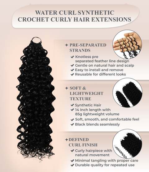 LUXLUXE Water Curl Synthetic Crochet Hair Extensions – Available in 14"  85g 18" 110g & 22" 132g Pre Separated 100 Strands Feather Hairpiece for Natural Bouncy Curls
