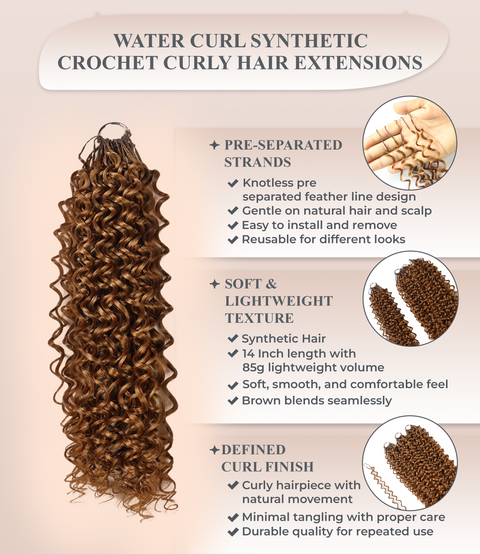 LUXLUXE Water Curl Synthetic Crochet Hair Extensions – Available in 14"  85g 18" 110g & 22" 132g Pre Separated 100 Strands Feather Hairpiece for Natural Bouncy Curls