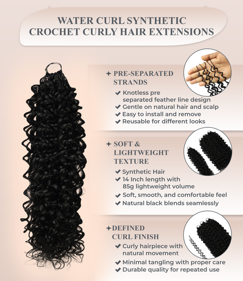 LUXLUXE Water Curl Synthetic Crochet Hair Extensions – Available in 14"  85g 18" 110g & 22" 132g Pre Separated 100 Strands Feather Hairpiece for Natural Bouncy Curls