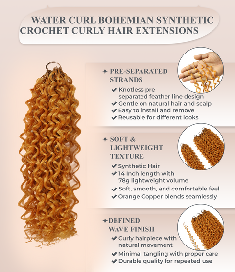 LUXLUXE Water Curl Synthetic Crochet Hair Extensions – Available in 14"  78g 18" 100g & 22" 120g Pre Separated 100 Strands Feather Hairpiece for Natural Bouncy Curls