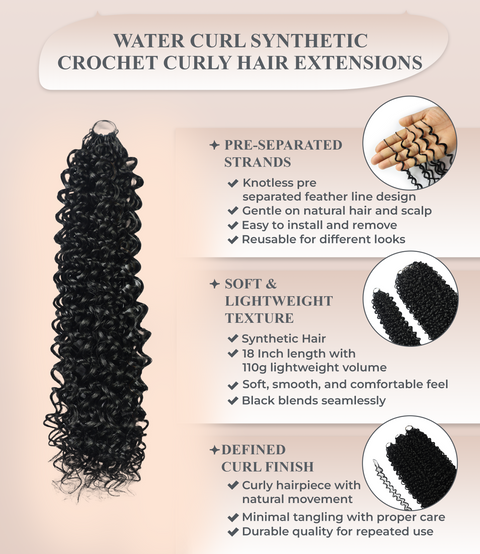 LUXLUXE Water Curl Synthetic Crochet Hair Extensions – Available in 14"  85g 18" 110g & 22" 132g Pre Separated 100 Strands Feather Hairpiece for Natural Bouncy Curls